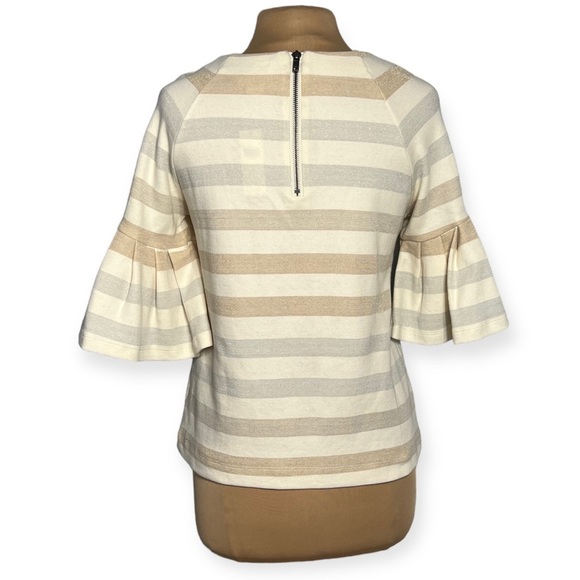 Anthropologie Maeve size M cream Striped Ruffled-Sleeve Helsa Top - Picture 5 of 12